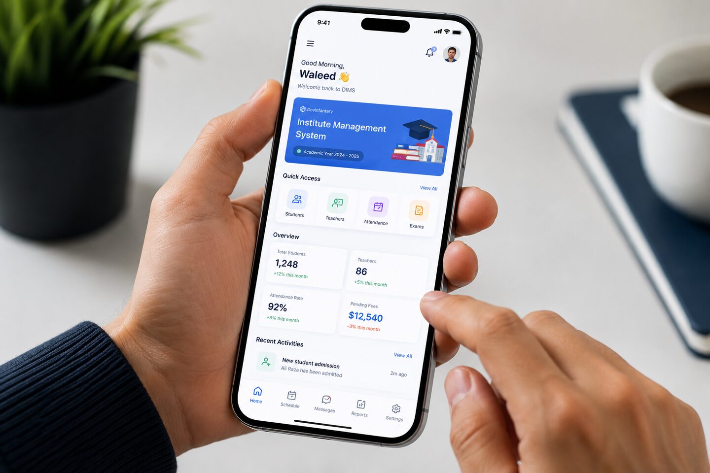 Mobile application screens on a phone